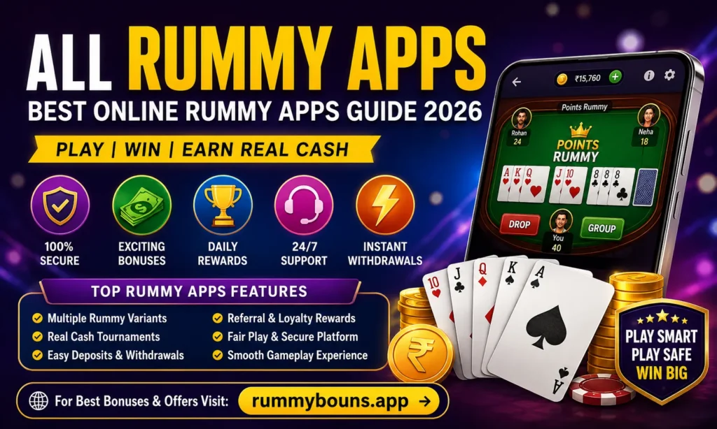 Best all rummy apps guide 2026 showing top online rummy apps, bonuses, rewards, secure gameplay, and instant withdrawals
