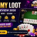 Rummy Loot app gameplay banner showing online rummy cards, bonus features, and real money earning platform interface